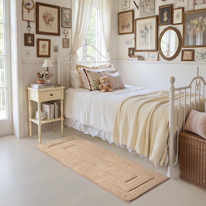 GRANNY SAYS Khaki Bathroom Runner Rug 59" x 24", Soft Microfiber Bath Mat | Non-Slip long rug with TPR Backing, Absorbent, Machine Washable Extra Large Bath Rugs for Double Vanity, Shower, Tub