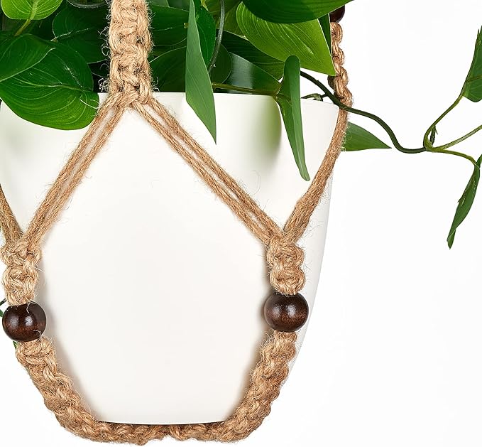 Mkono Fake Hanging Plant, Macrame Hanger with Pothos Vines & Pot, Brown | Artificial Hanging Plants for Home Decor Indoor, Realistic Look, Perfect for Bedroom Bathroom Kitchen Office Boho Display