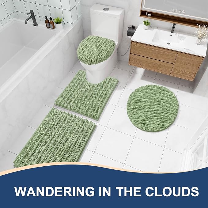Arotive Round Bathroom Rugs 24x24, Soft Absorbent Chenille Shaggy Bath Mat | Sage Green, Machine Wash Dry, Bath Rugs for Bathroom Floor, Tub and Shower, Home Decor Accessories