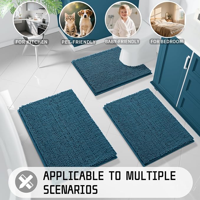 Yimobra Long Bathroom Rugs 44"x24", Extra Soft Non Slip Bath Mat for Tub, Super Absorbent Quick Dry Shaggy Rug Floor Carpet, Machine Washable,Peacock Blue