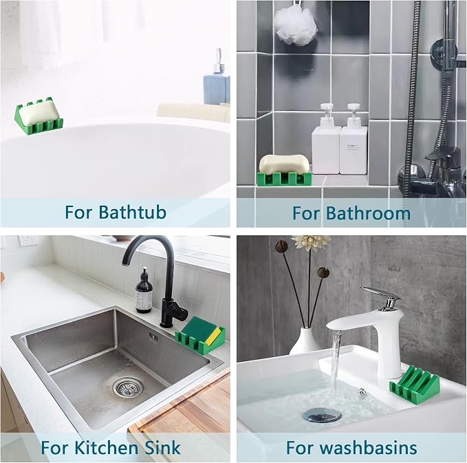 Self Draining Soap Dish Holder,Silicone Soap Dish,for Bathroom,Kitchen, Sponges,Can Extend Soap Life,Keep Soap Bars Dry and Easy Cleaning (Deep Green,1-Pack)