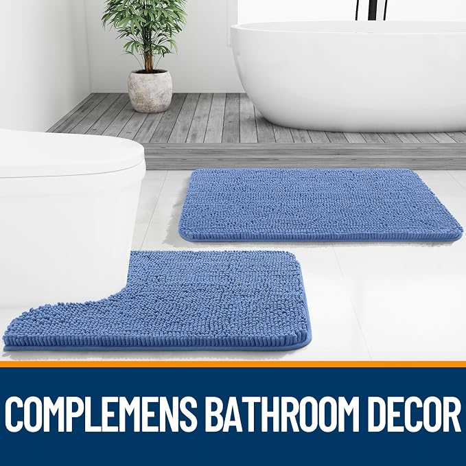 OLANLY Bathroom Rugs 30x20, Extra Soft Absorbent Chenille Bath Rugs | Cornflower Blue, Quick-Drying Rubber Backing, Washable Bath Mat for Bathroom Floor, Tub and Shower, Home Decor Accessories