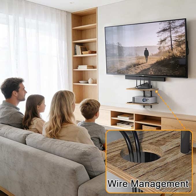 Alyoen 2 Tier Projector Shelf, Adjustable Projector Wall Mount, Router Wall Mount Floating Shelf, Projector Stand for DVD Players, Routers, Game Consoles, Cable Boxes