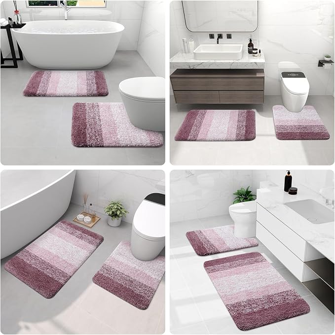 Arotive Microfiber Bathroom Rugs, Shaggy Soft Absorbent Bath Rug, 59x24 | Mauve, Rubber Backing Thick Plush Machine Washable Dry Bath Mats for Bathroom, Tub and Shower, Rectangular