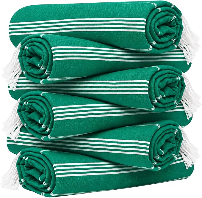 Turkish Beach Towels, Set of 12, Oversized 72"x40" - Green | Soft Hammam Peshtemal, Sand Free, Quick-Dry, Absorbent Bath Towel | Lightweight & Compact for Travel, Pool, Gym, Spa