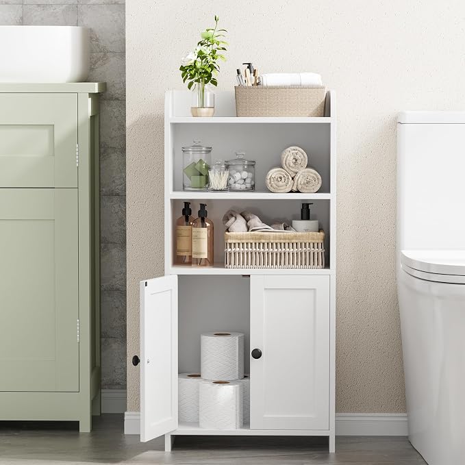 Homhedy Small Bathroom Storage Cabinet, Toilet Paper Storage Cabinet | Bathroom Floor Cabinet with Doors and Shelves, Bathroom Organizers for Small Spaces, 7.9" D x 14.6" W x 31" H, White