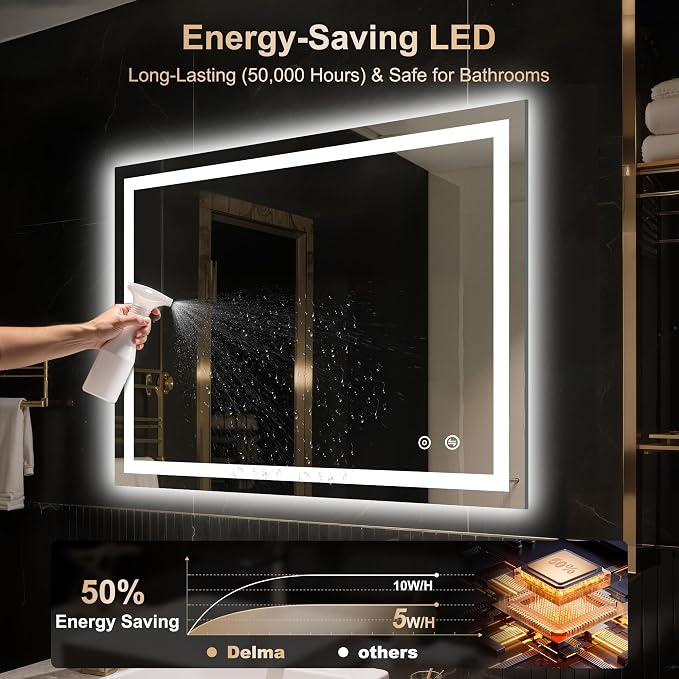 LED Mirror for Bathroom 30x40 Inch, Dimmable Front & Backlit Vanity Mirror with Anti-Fog, 3 Color Modes, Memory Function, Shatterproof Tempered Glass, Horizontal or Vertical Mount