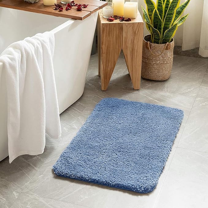 MIULEE Blue Bathroom Runner Rugs Soft Microfiber Bath Mat 24x60 Inch | Absorbent, Non Slip, Quick Dry, Fluffy Bath Rugs for Bathroom Floor Tub Showers, Machine Washable