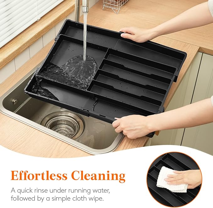 Lifewit Expandable Silverware Drawer Organizer, Utensil Tray for Kitchen | BPA Free Flatware and Cutlery Holder, Adjustable Plastic Storage for Spoons Forks Knives, 8.9-14.3 x 11.3-19.4 x 1.7", Black