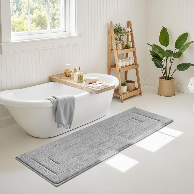 GRANNY SAYS Gray Bathroom Rug 71" x 24", Non-Slip Microfiber Bath Mat | Ultra-soft, durable TPR backing for reliable grip, fast water absorption, machine washable for Vanity, Shower, Tub