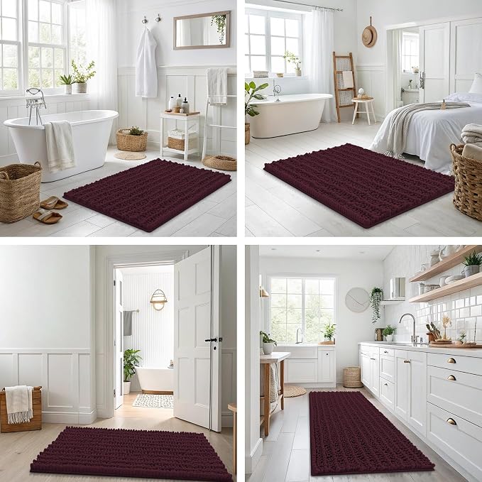 Smiry Bathroom Rugs 30X20, Extra Soft Rubber Backing Chenille Bath Mats | Black Cherry Machine Washable Non Slip Quick Dry Bath Mats for Bathroom Floor, Tub, Shower, Home Decor Accessories