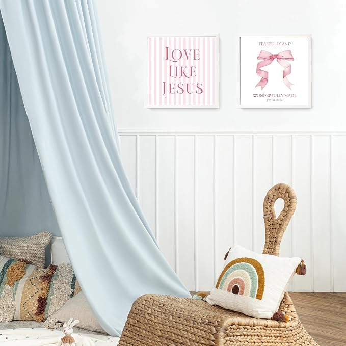 LARTSFRO Coquette Pink Bow Jesus Wall Art Decor Posters, Light Pink Bow Christian Room Bathroom Bedroom Dorm Wall Art Decor Aesthetic for College Teen Girls Gifts, Inspirational Bible Verses Bow Wall Decor, 8x8 Inch Set of 4 Bow Pictures(UNFRAMED)