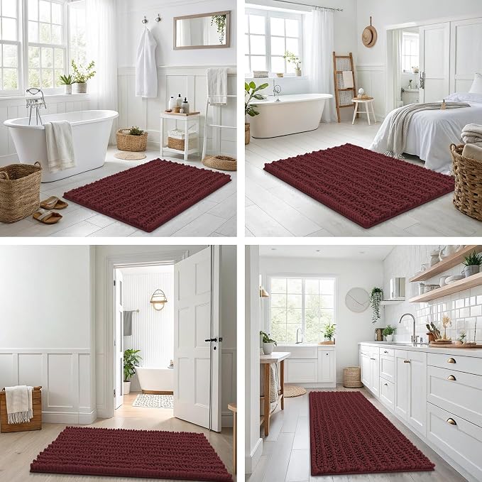 Smiry Bathroom Rugs 40X32, Extra Soft Rubber Backing Chenille Bath Mats | Caramel Red Machine Washable Non Slip Quick Dry Bath Mats for Bathroom Floor, Tub, Shower, Home Decor Accessories