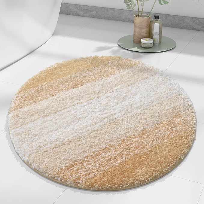 Arotive Microfiber Bathroom Rugs, Shaggy Soft and Absorbent Bath Rug, 24x24 | Beige, Rubber Backing Thick Plush Machine Washable Dry Bath Mats for Bathroom, Tub and Shower, Round