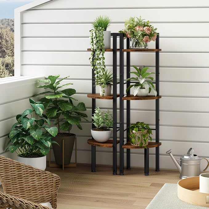 Corner Shelf Stand 3 Tier 39.5" with Metal Frame, Rustic Brown | Industrial Small Corner Shelf Narrow, Multipurpose Tall Corner Bookshelf, Corner Table Bedroom, Living Room, Office, Kitchen