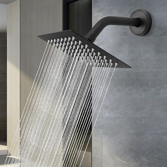 NearMoon Rain Shower Head, High Flow Stainless Steel Square Rainfall Shower, High Pressure Design, Awesome Shower Experience Even At Low Water Flow (6 Inch, Matte Black)