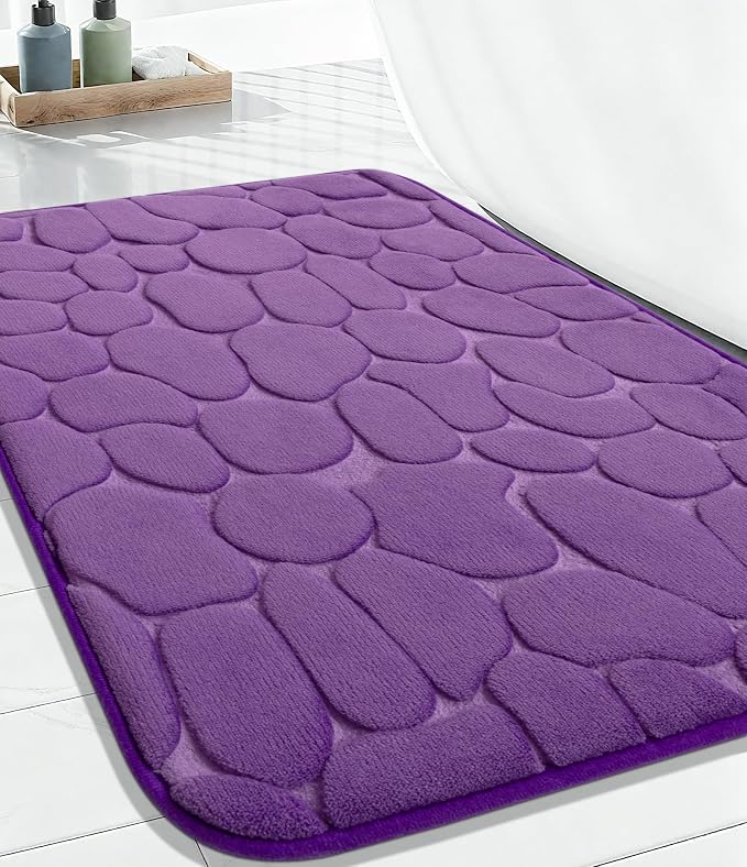 Memory Foam Bath Mat Cobblestone Bathroom Rugs Super Water Absorbent Bath Mats for Bathroom Machine Washable Bath Rugs(20 x 32,Eggplant)