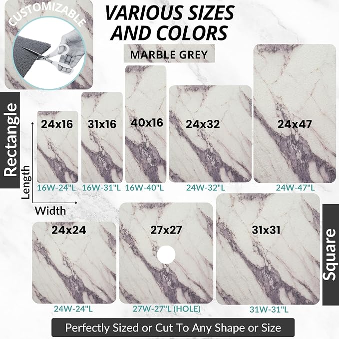 Extra Large Square Shower Mat Non Slip - Soft Loofah Mat - Bathroom Shower Mat Stall - Shower Mat Square - No Slip Shower Mats - Shower Floor Mat - Square Shower Mats for Showers (Gray Marble 31x31)