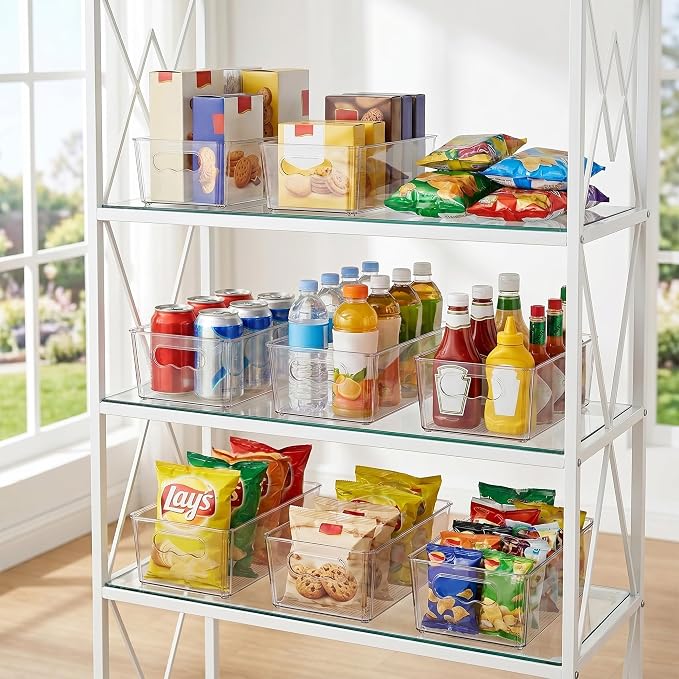 Vtopmart 4pcs Clear Storage Bins with Handles | BPA-free Plastic Storage Containers, Easy to Move, For Fridge Freezer, Pantry Cabinet Kitchen Organization, Built to Last