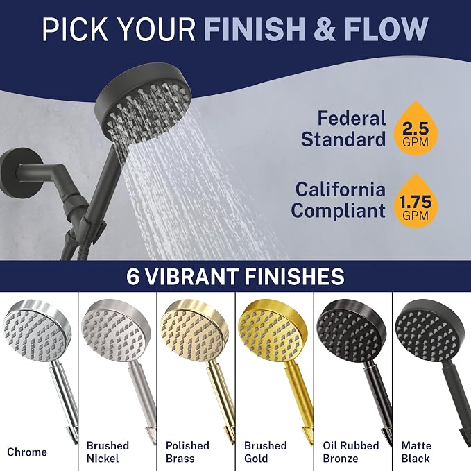 HammerHead Showers® Solid Metal Handheld Shower Head with Hose and Brass Holder - MATTE BLACK - 2.5 GPM High Pressure Shower Heads with Adjustable Shower Wand Bracket - 6ft Flexible Extension