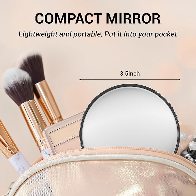 Magnifying Mirror 10X&20X Set, Magnified Mirrors 3.5" with Two Suction Cups and Tweezers, Travel Magnifyied Mirror Set Comes with Storage Bag, Compact Small Magnifying Mirrors for Travel(Black)