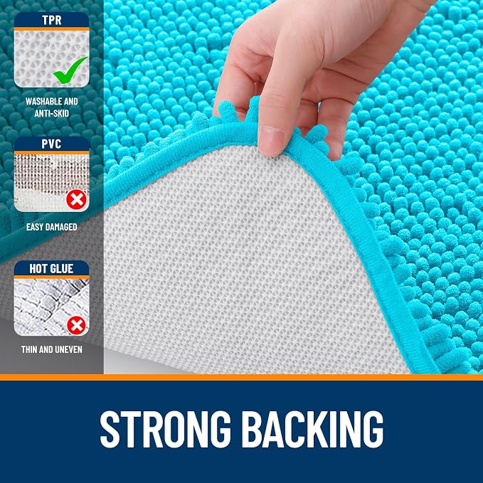 OLANLY Bathroom Rugs 35x24, Extra Soft Absorbent Chenille Bath Rugs | Aqua Sky, Quick-Drying Rubber Backing, Machine Washable Bath Mat for Bathroom Floor, Tub and Shower, Home Decor Accessories