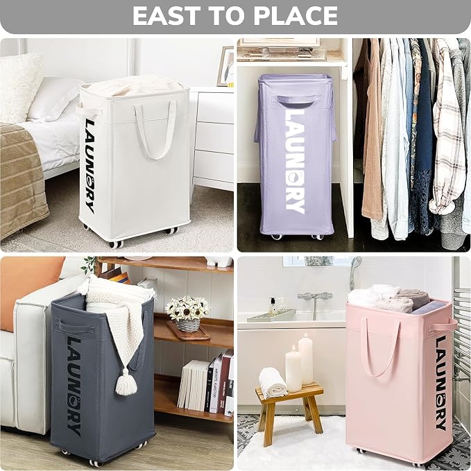 Goodpcik 2-Pack Rolling Laundry Hamper with Wheels, Hamper for Dorm, 75L | Laundry Hamper with Wheels & Handles for Dirty Clothes, Rolling Laundry Basket, Dorm Room Essentials, Light Purple