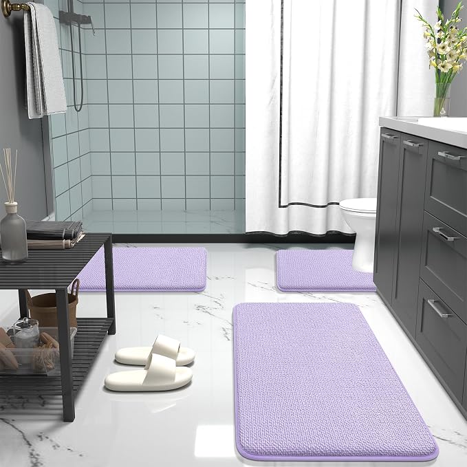 OLANLY Thick Memory Foam Bathroom Rugs 30x20, Absorbent Bath Mat, Lavender | Soft Quick Dry Bath Rugs, Non-Slip, Machine Washable Carpet for Bathroom Floor, Tub and Shower, Home Decor Accessories