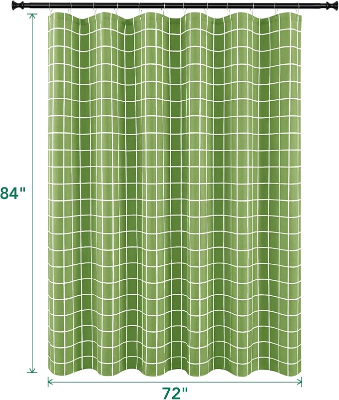 Biscaynebay Extra Long Sage Green Shower Curtain for Bathroom-72x84 Inch Fabric Modern Farmhouse Faux Linen Textured Grid Plaid Shower Curtains, Minimalist Simple Geometric Neutral Decor Washable