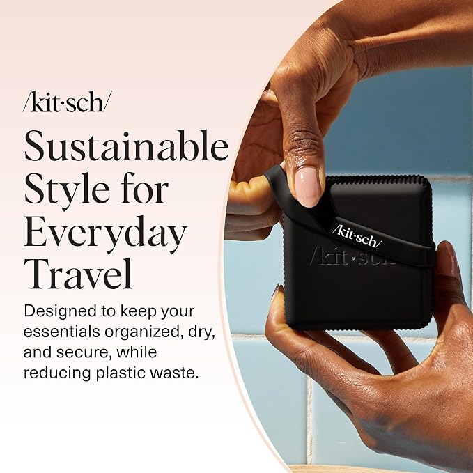 Kitsch 2-Compartment Travel Soap Case – TSA-Approved Bar Soap Holder | Travel Organizer, Bar Soap Case - Lightweight, Durable, Leak-Proof, Made from Recycled Plastic – Black