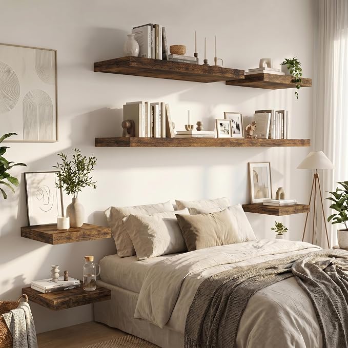 Vivelove 12 Deep Floating Shelves 30x12” Set of 2, Rustic Brown | Easy Install With Hardware, 2" Thick, Invisible Brackets, Wall Mounted, No Sagging, For Any Room