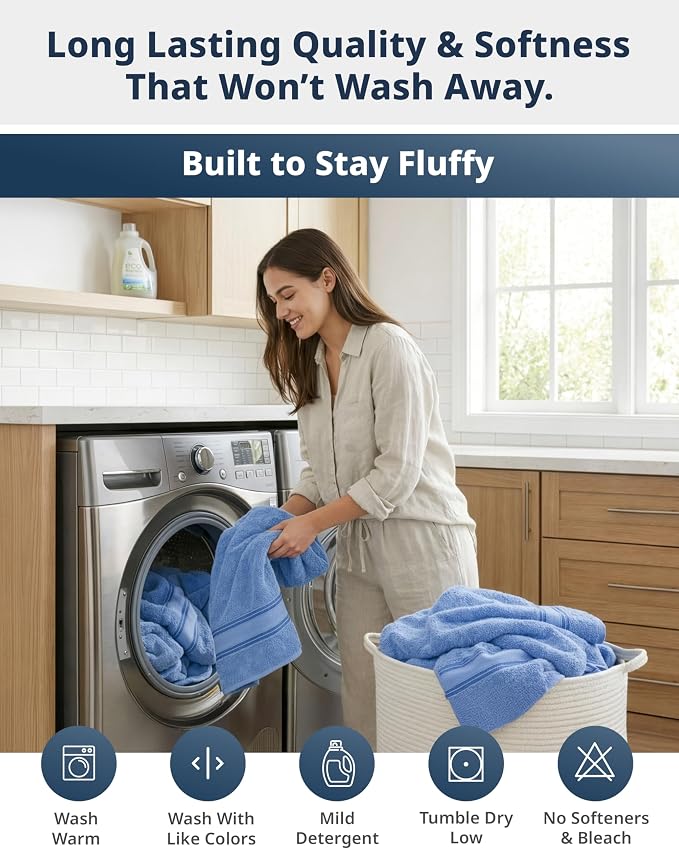 LANE LINEN Bath Towel Set Quick Dry 100% Cotton 4 Piece Soft - Allure | Cotton Towels - Classic Terry Weave, Densely Woven, Coordinated Colors, Dobby Border Accent, OEKO-TEX Certified