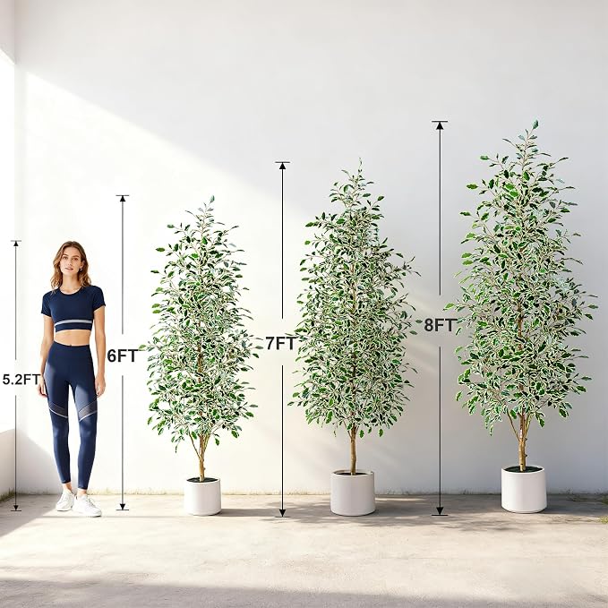 Bailikang 6FT Artificial Ficus Trees Indoor Faux Trees Indoor Fake Floor Plants Tall Artificial Tree with White Pot Faux Tree Fake Indoor Tree Silk Plants Artificial Trees for Home Decor Indoor