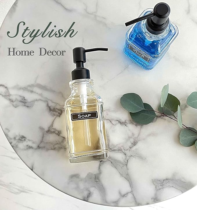 JASAI 2Pack Hand & Dish Glass Soap Dispenser with Black Rust Proof Pump | Refillable Dish Soap Dispenser with Sturdy 304 Stainless Steel Pump Pump for Kitchen and Bathroom.