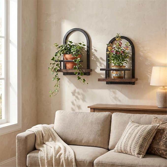Amaoot Floating Shelves Set for 3, Wall Plant Holder Shelf, Wall Planters | Wall Planters for Indoor Plants, Hanging Shelves Wall Shelf Plant Holder for Living Room Decor, Bathroom, Bedroom, Kitchen