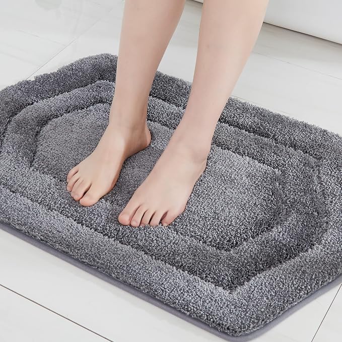 COSY HOMEER Non-Slip Bath Mat Extra Thick Absorbent Plush Washable | 20"x32" Grey Non-Slip Extra Thick Plush Absorbent Machine Washable Bath Mat Bathroom Rug Floor Tub Shower