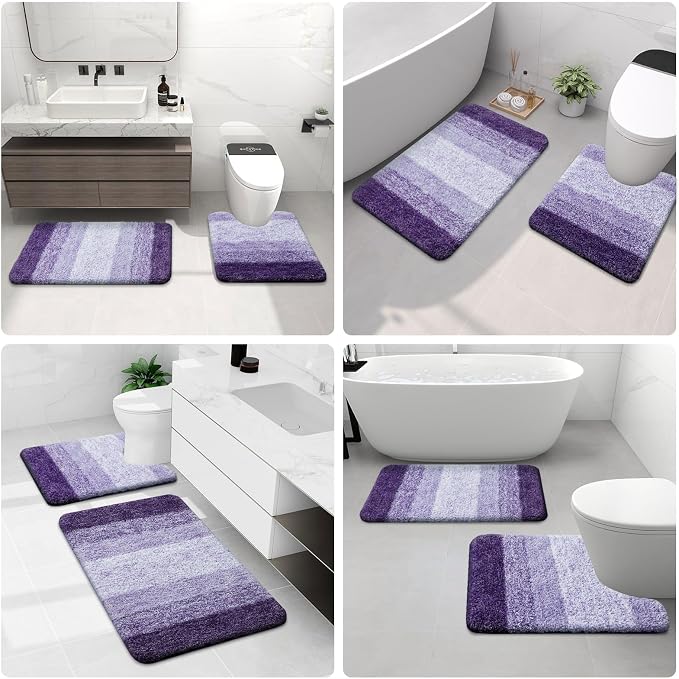 Arotive Microfiber Bathroom Rugs, Shaggy Soft Absorbent Bath Rug, 47x17 | DarkPurple, Rubber Backing Thick Plush Machine Washable Dry Bath Mats for Bathroom, Tub and Shower, Rectangular