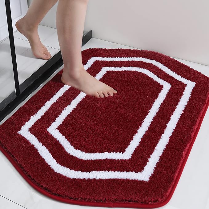 COSY HOMEER Non-Slip Bath Mat Extra Thick Absorbent Plush Washable | 20"x32" White/Red Non-Slip Extra Thick Plush Absorbent Machine Washable Bath Mat Bathroom Rug Floor Tub Shower