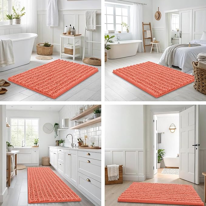 Smiry Bathroom Rugs 34X21, Extra Soft Rubber Backing Chenille Bath Mats | Coral Machine Washable Non Slip Quick Dry Bath Mats for Bathroom Floor, Tub, Shower, Home Decor Accessories