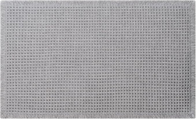 Long Bath Mat, Waffle Bathroom Runner Rug Non Slip Washable, 24 x 60 | Super Absorbent, Quick Dry Bath Runner, Soft Waffle Weave, Boho Farmhouse Bathroom Decor in Light Grey for Sink or Tub
