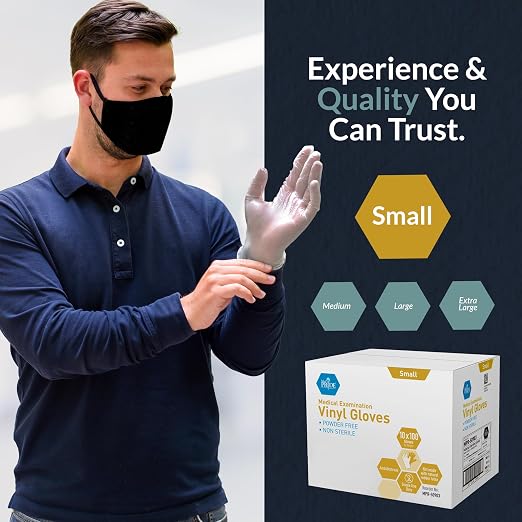 MED PRIDE Vinyl Medical Exam Gloves,Powder & Latex-Free, Small, 1000-Count
