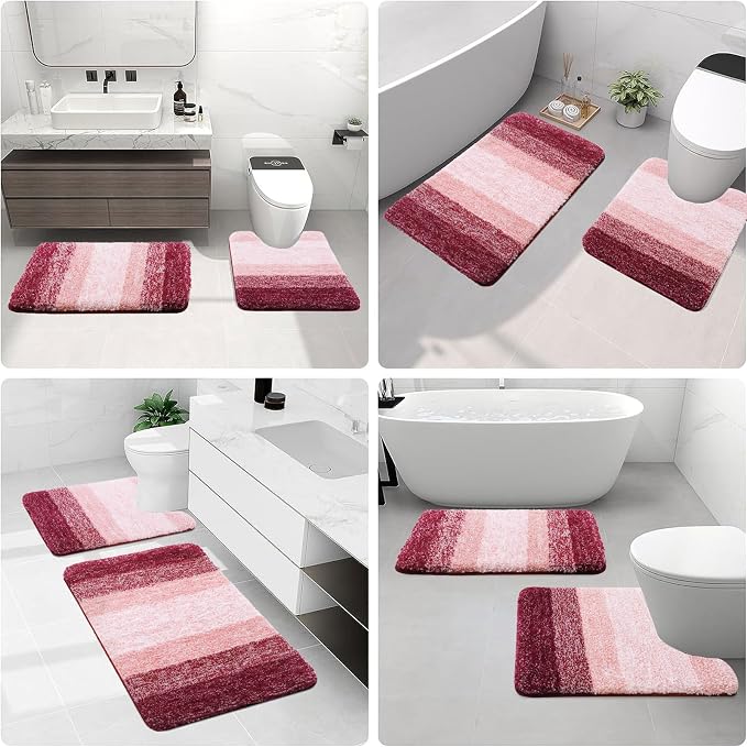 Arotive Microfiber Bathroom Rugs, Shaggy Soft Absorbent Bath Rug, 30x17 | Burgundy, Rubber Backing Thick Plush Machine Washable Dry Bath Mats for Bathroom, Tub and Shower, Rectangular
