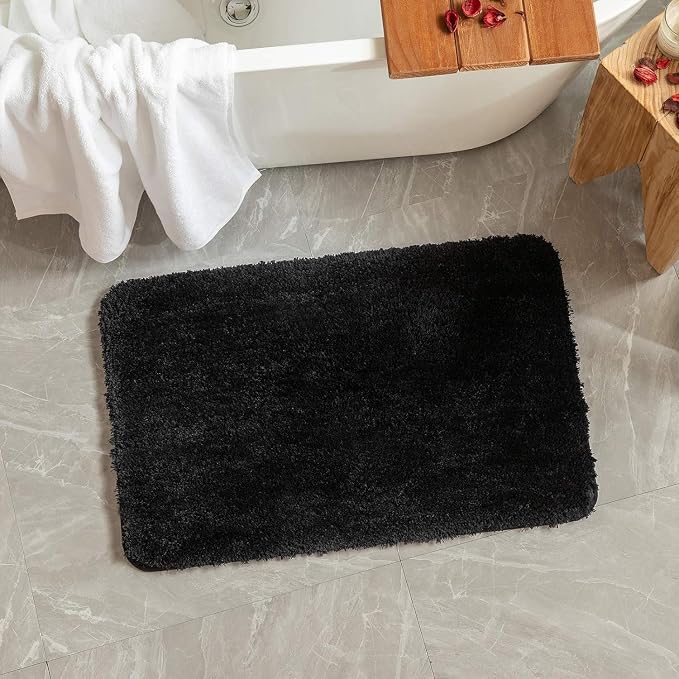 MIULEE Black Bathroom Runner Rugs Soft Microfiber Bath Mat 24x48 Inch | Absorbent, Non Slip, Quick Dry, Fluffy Bath Rugs for Bathroom Floor Tub Showers, Machine Washable