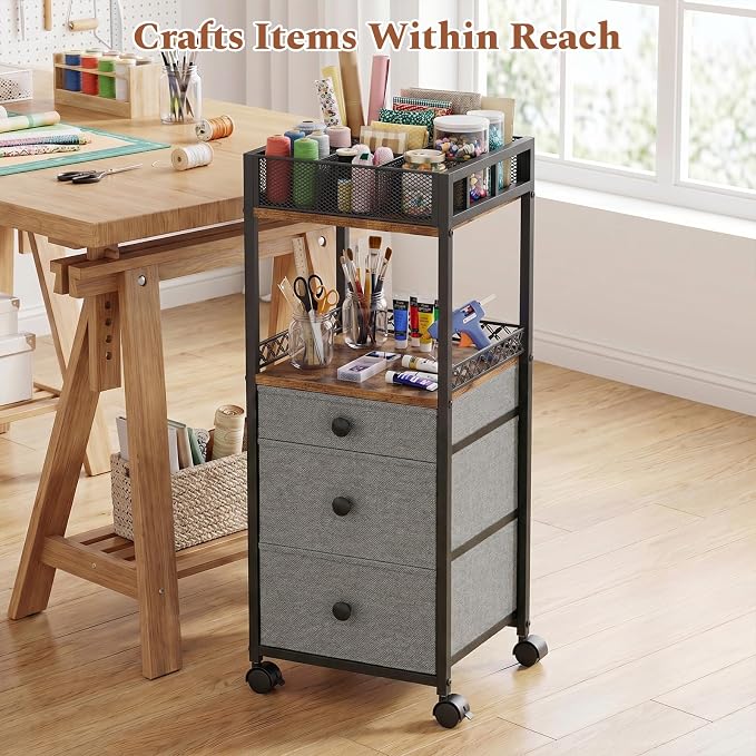 Plaviya Makeup Organizer Cart with 3 Drawers Storage for Bedroom & Bathroom | Utility Rolling Cart, Vanity Desk Organizer, Perfume, Cologne, Skin Care, Nail Polish, Black
