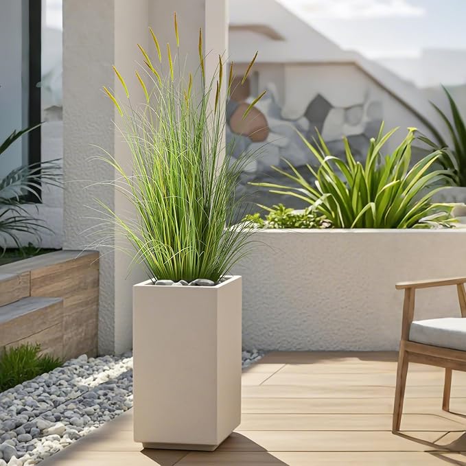 KOL 3ft 2-Pack Artificial Cattail Reed Grass, 35in Artificial Indoor Outdoor Fake Onion Grass Plant, Home Office Decorative Artificial Plants in Pot Faux Plant Greenery, Housewarming Gift, Green