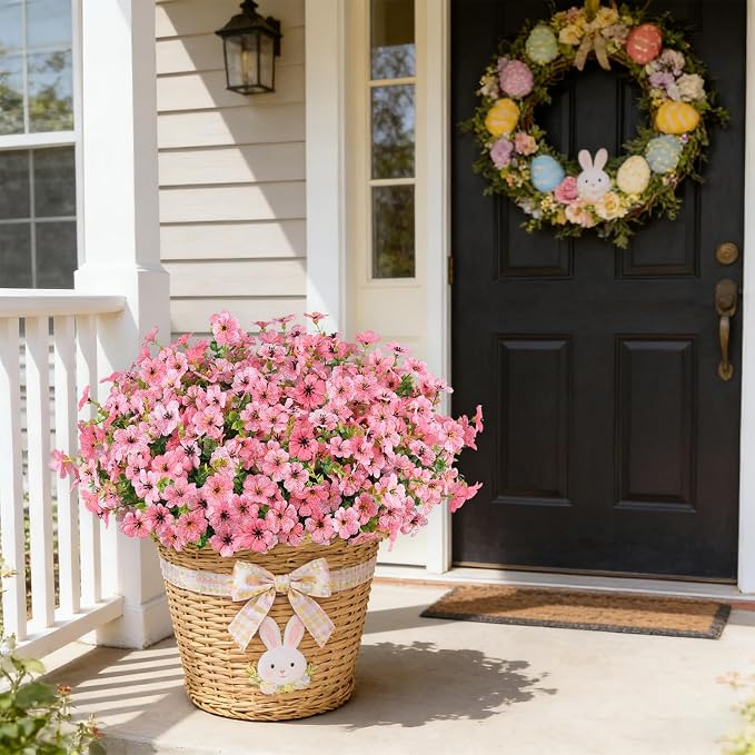 16PCS Artificial Pink Flowers for Outdoors, Fake Silk Pink Flowers | for Hanging Baskets, Window Boxes & Planters, Porch, Yard, Garden, Patio, Spring Summer Outdoor Home Decorations