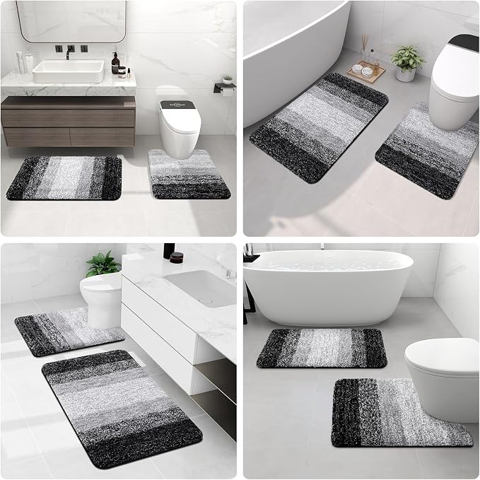 Arotive Microfiber Bathroom Rugs, Shaggy Soft Absorbent Bath Rug, 30x20 | Black, Rubber Backing Thick Plush Machine Washable Dry Bath Mats for Bathroom, Tub and Shower, Rectangular