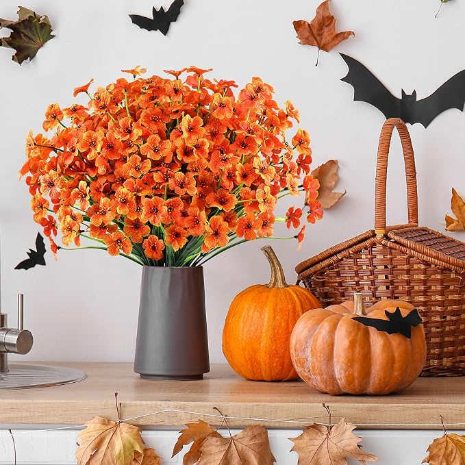 AGIRL Artificial Fall Flowers Fake Mums Outdoor,Faux Plant Porch Decor Home | 24 Bundles,No Fade Autumn Plastic Flowers for Thanksgiving Decoration,Hanging Planters Outside Pottery Barn Garden Patio
