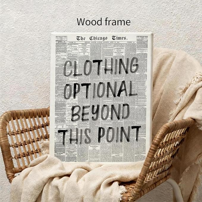 Funny Bathroom Newspaper Poster Funky Black and White Aesthetic Wall Art 08x10 inch Framed Clothing Optional Fun Quotes Canvas Prints for Toilet Lavatory Wall Decor