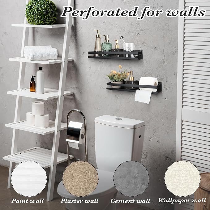 Lallisa 2 Pieces Stainless Steel Shelf Bathroom Shower Floating Shelves Wall Mounted Shower Caddy Basket Shelf Storage Organizer Shelves for Bathroom, Kitchen, Living Room(11.81 Inch/ 30 cm,Black)